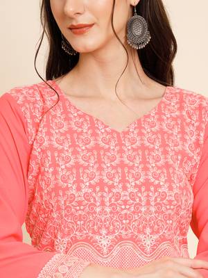 Gajri Colour Thread Embroidery Work Traditional Looks Kurti 3
