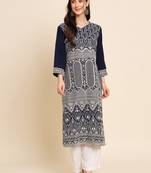 Nevy Blue Colour Thread Embroidery Work Traditional Looks Kurti
