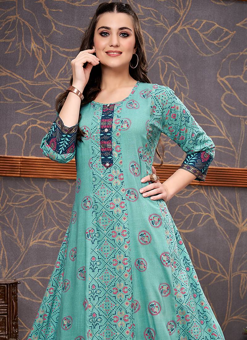 Sea Green Colour Ethnic Block Print Kurti KSM PRINTS 4140393