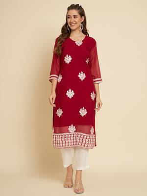 Maroon Colour Georgette Fabric Partywear Readymade Kurti 1