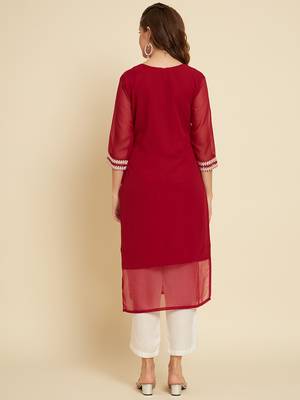 Maroon Colour Georgette Fabric Partywear Readymade Kurti 2