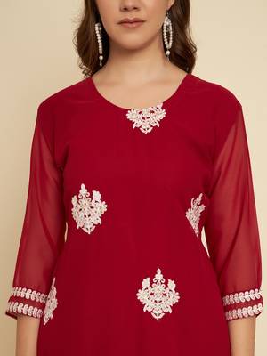 Maroon Colour Georgette Fabric Partywear Readymade Kurti 3