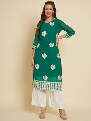 Green Colour Georgette Fabric Partywear Readymade Kurti 1