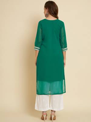 Green Colour Georgette Fabric Partywear Readymade Kurti 2