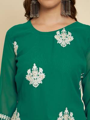 Green Colour Georgette Fabric Partywear Readymade Kurti 3