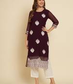 Wine Colour Georgette Fabric Partywear Readymade Kurti