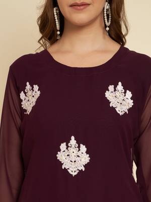 Wine Colour Georgette Fabric Partywear Readymade Kurti 3