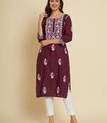 Burgundy Colour Thread Embroidery Work Fancy Partywear Kurti