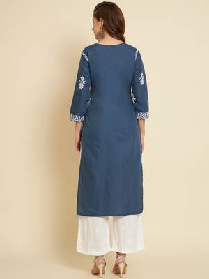 Blue Colour Thread Embroidery Work Fancy Partywear Kurti 2