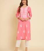 Peach Colour Thread Embroidery Work Fancy Partywear Kurti