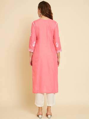 Peach Colour Thread Embroidery Work Fancy Partywear Kurti 2