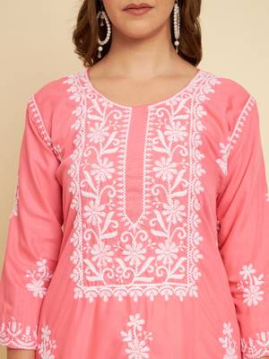 Peach Colour Thread Embroidery Work Fancy Partywear Kurti 3