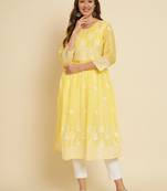 Yellow Colour Festive Wear Fancy Embroidery Work Kurti