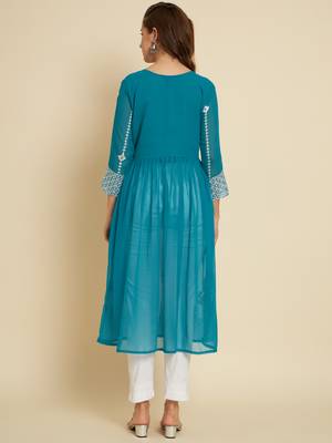 Firozi Colour Festive Wear Fancy Embroidery Work Kurti 2
