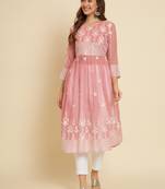 Pink Colour Festive Wear Fancy Embroidery Work Kurti