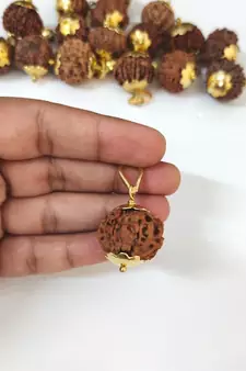 Original 8 Mukhi Nepali Rudraksha Gold Plated Pendant at Wholesale Rate Chakra Healing Eight Face Bead Jewelry 1 Pcs