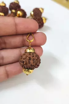Original 7 Mukhi Indonesia Rudraksha Gold Plated Pendant at Wholesale Rate Chakra Healing Seven Faced Beads 1 Pcs