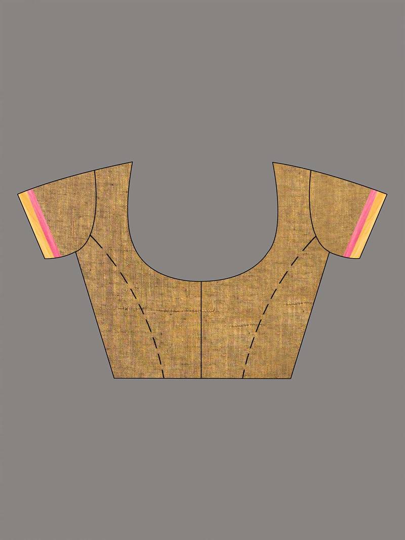 Lipgloss pink in multe colour border handwoven linen saree