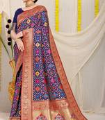 NAVY BLUE BEAUTIFUL PATOLA  SAREE WITH BLOUSE