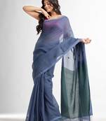 Blue slate grey resham cotton kota check all over Buti jacquqrd Pallu handwoven saree