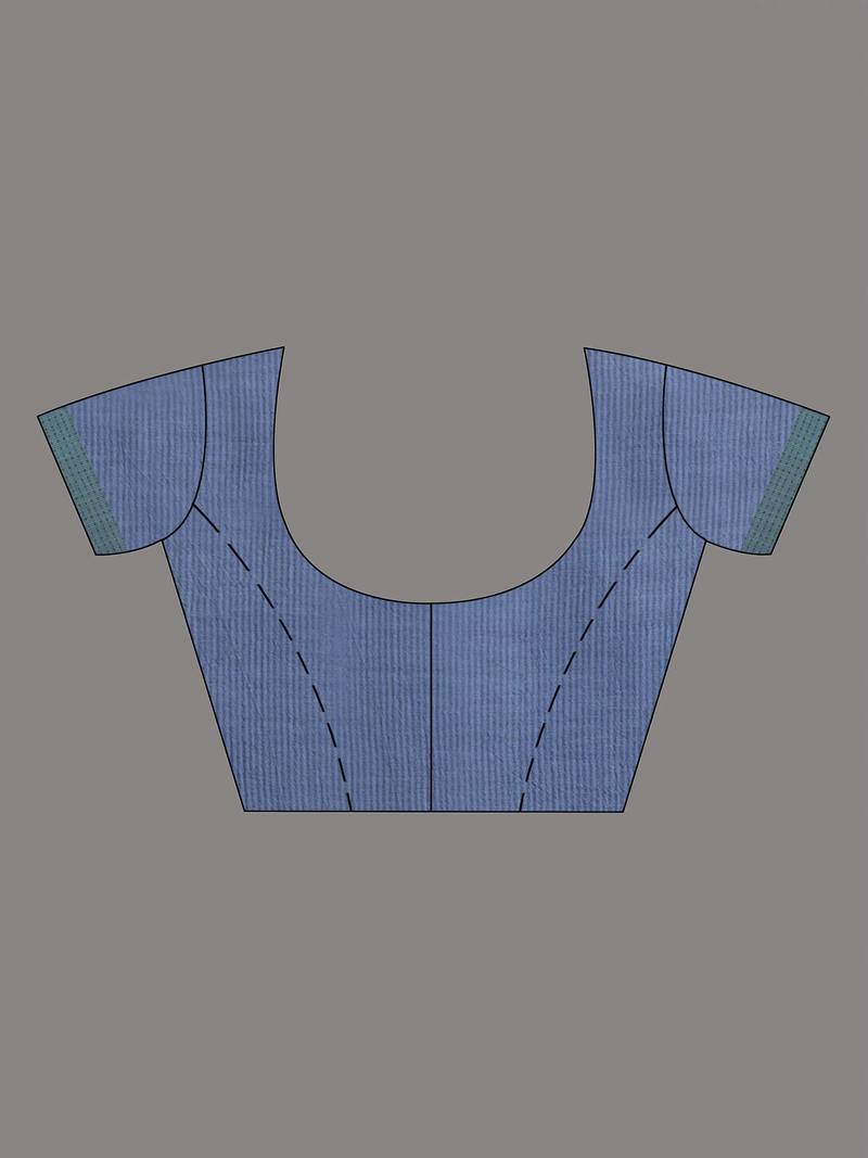 Blue slate grey resham cotton kota check all over Buti jacquqrd Pallu handwoven saree