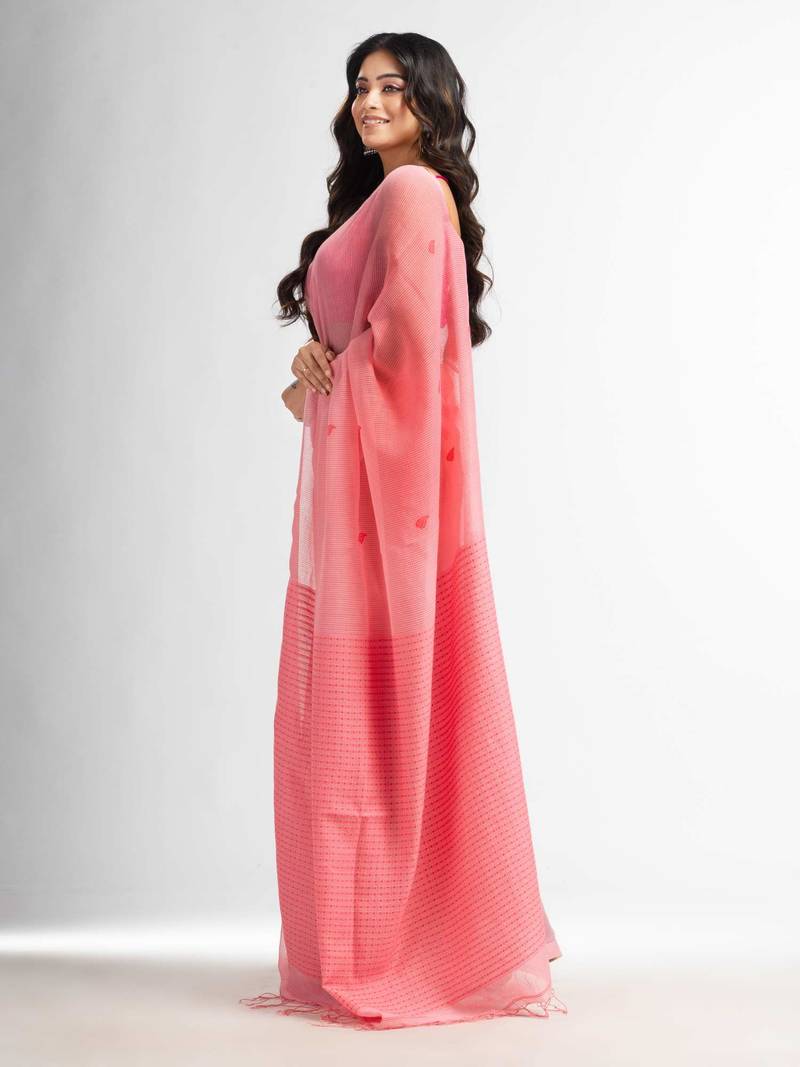 Quartz Pink resham cotton kota check all over Buti jacquqrd Pallu handwoven saree