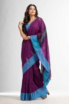 Magenta all over ball Buti with Pallu in temple border handwoven saree