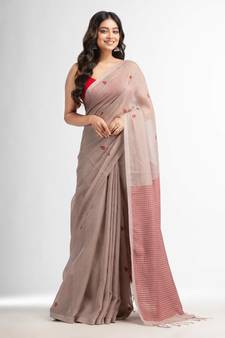 Beige resham cotton kota check all over Buti jacquqrd Pallu handwoven saree