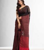 Black tissue linen multi colour pallu handwoven saree