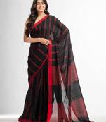 Black all body red strip moklin red border handwoven maslight saree