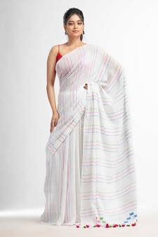 White Handwoven Cotton Jamdani handloom Saree