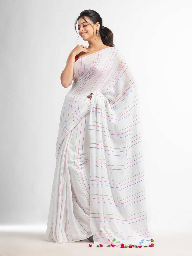 White Handwoven Cotton Jamdani handloom Saree