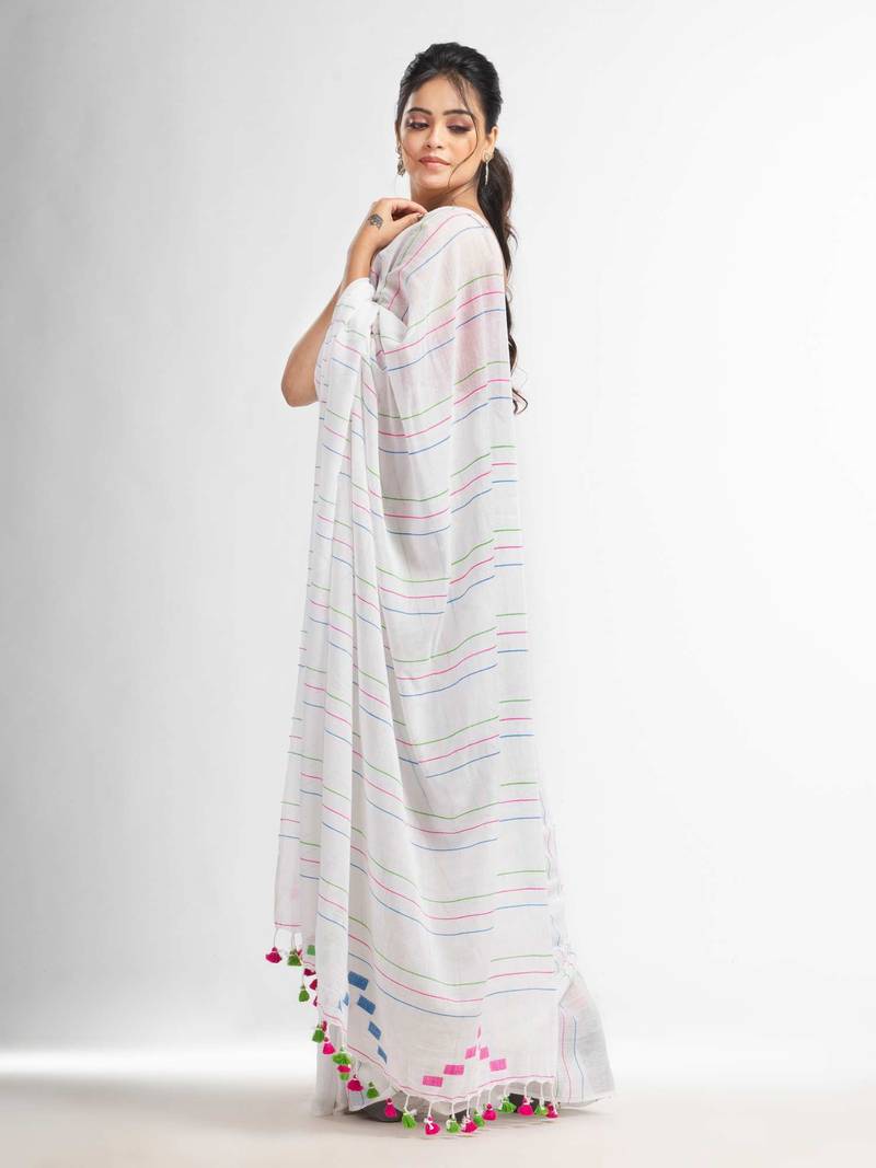 White Handwoven Cotton Jamdani handloom Saree