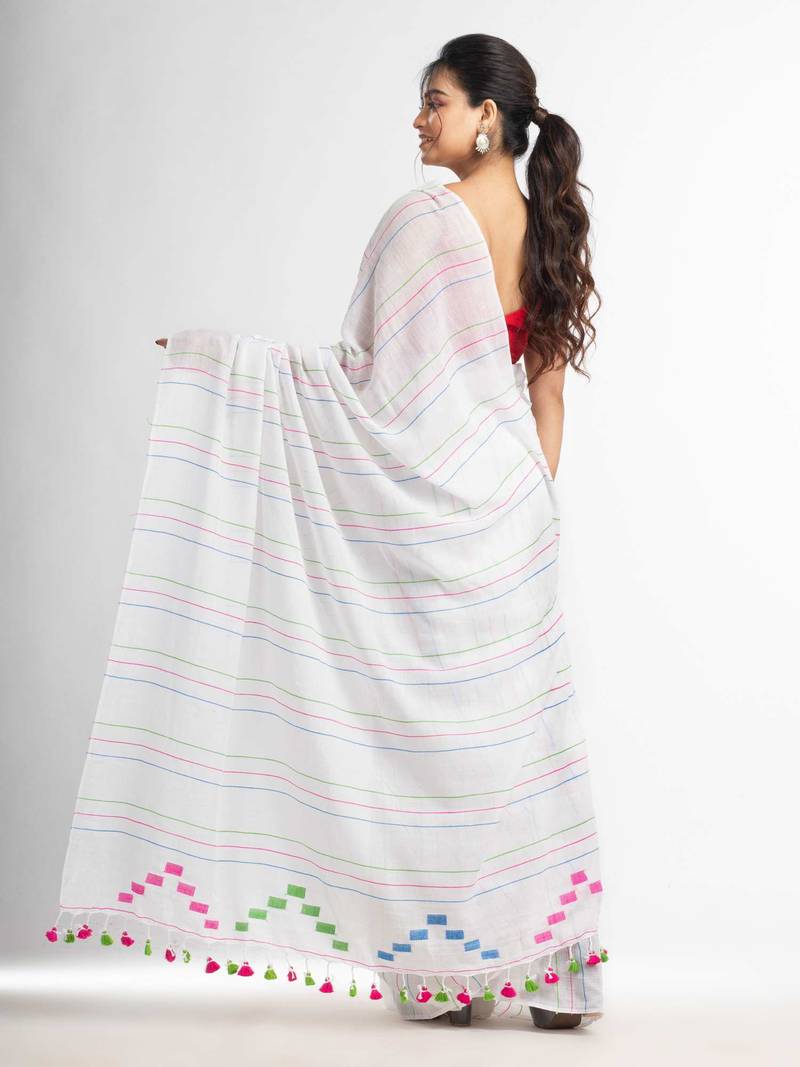 White Handwoven Cotton Jamdani handloom Saree