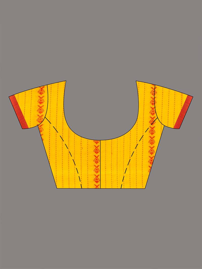 Yellow all body small fish design with fish design pallu in solid border handwoven Cotton-Sarees