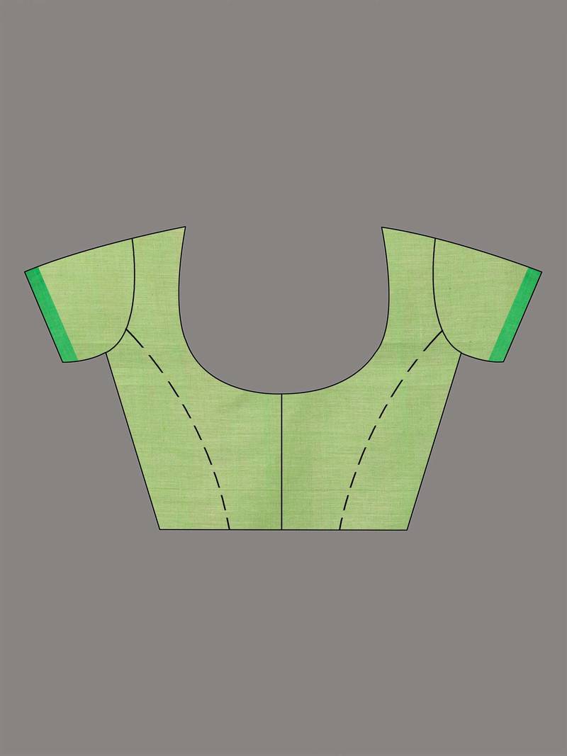 Biscuit all body buti with buti in green border handwoven Cotton-Sarees