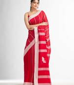 Red all body small fish design with fish design pallu in solid border handwoven Cotton-Sarees