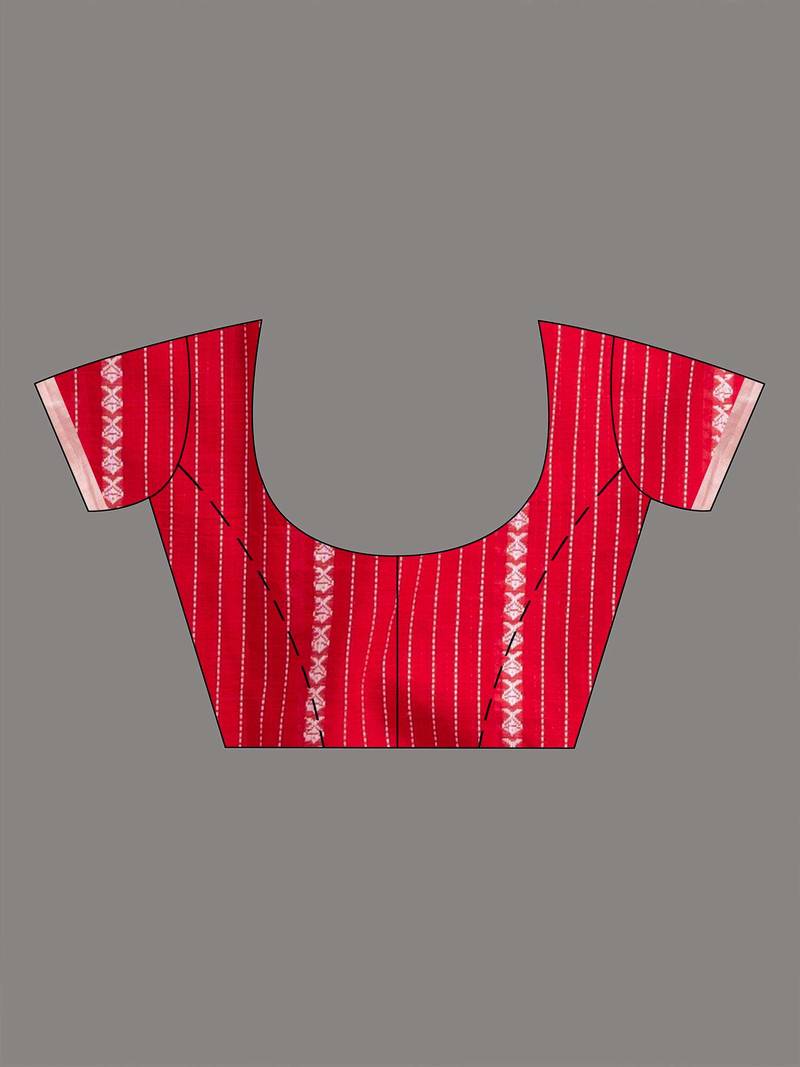 Red all body small fish design with fish design pallu in solid border handwoven Cotton-Sarees