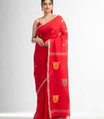 Fern Green all body buti with buti in silver border handwoven Cotton-Sarees