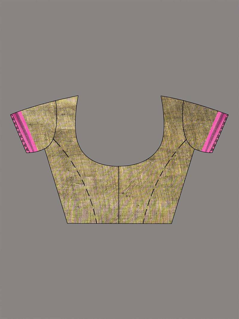 Charcoal with Lemon yollow pallu in jacquard boeder handwoven linen saree