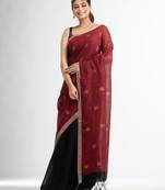 Black Red half and half with ball buti pallu in silver zari border handwoven linen saree