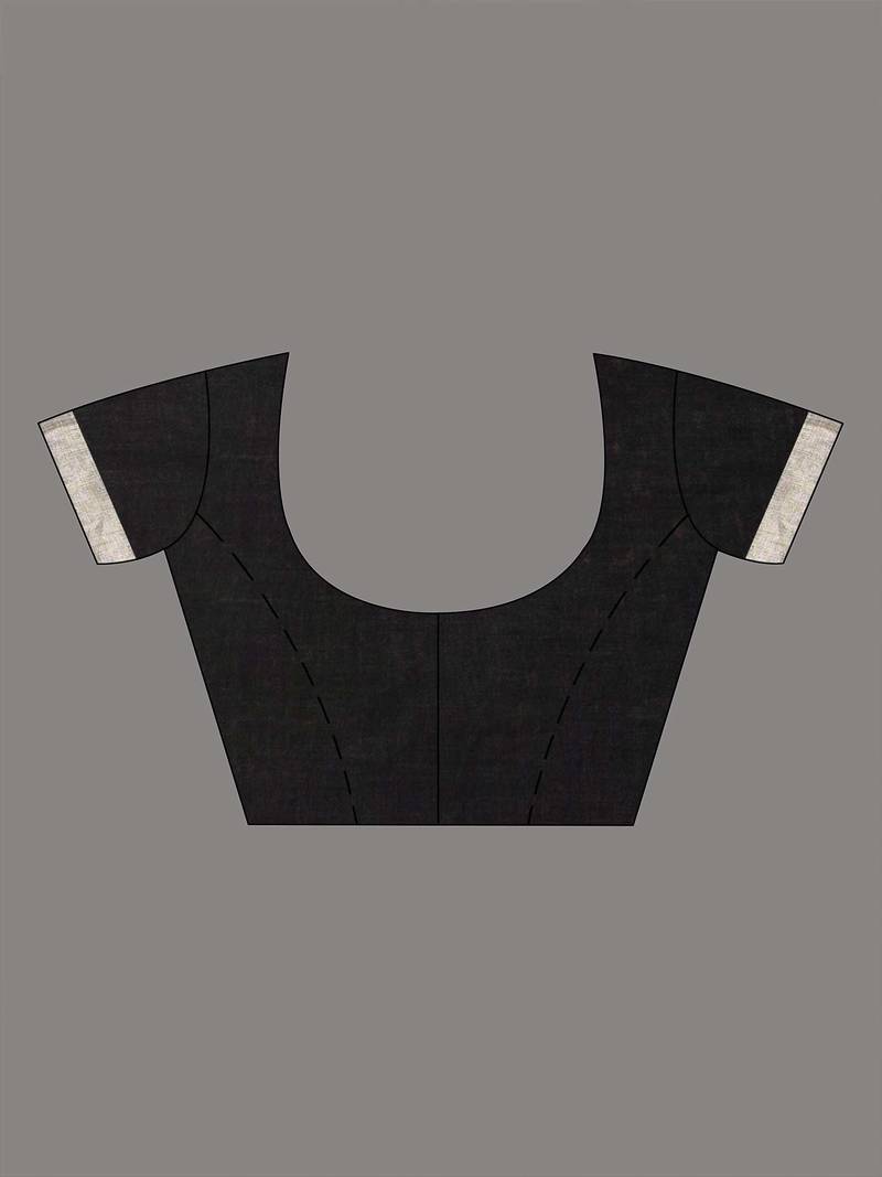 Black Red half and half with ball buti pallu in silver zari border handwoven linen saree