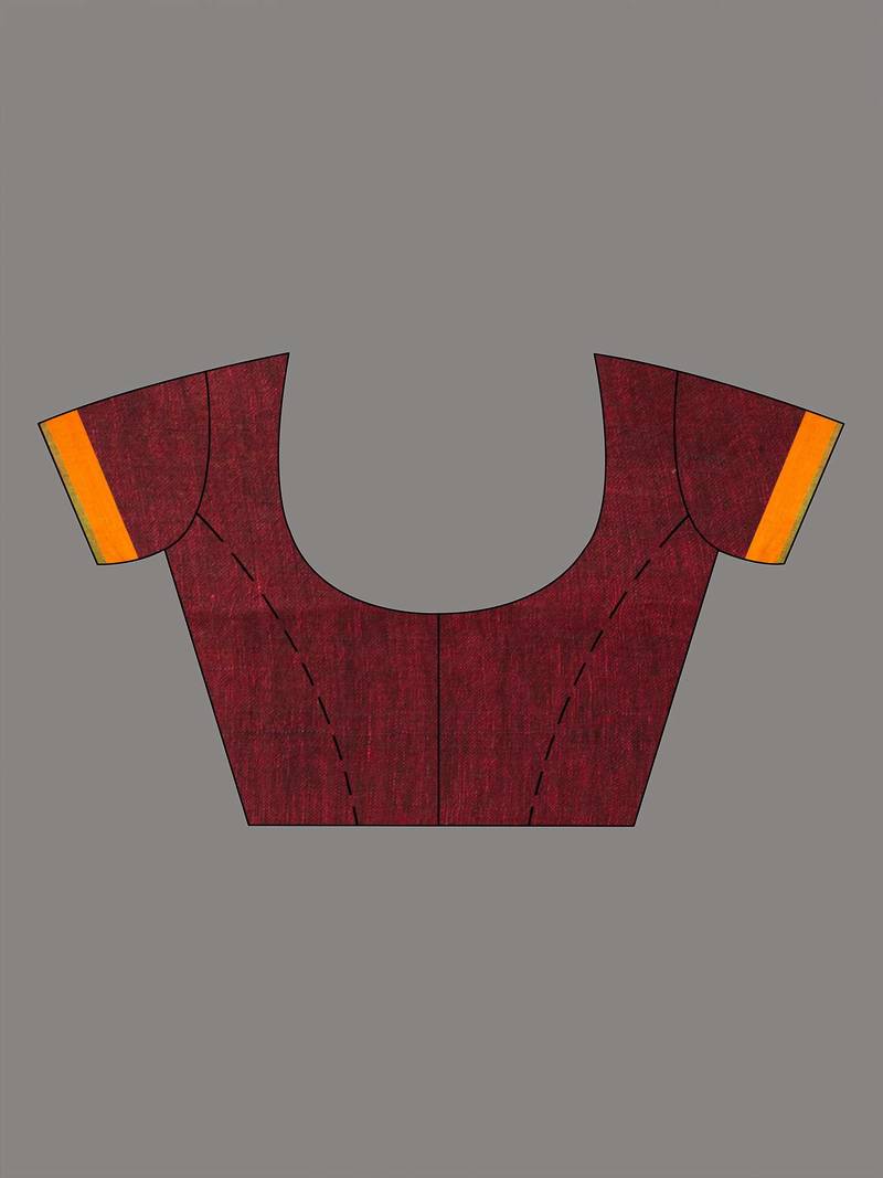 Moroon with jamdani pallu in temple border handwoven linen saree