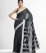 Bottle green all body small fish design with fish design pallu in solid border handwoven Cotton-Sarees