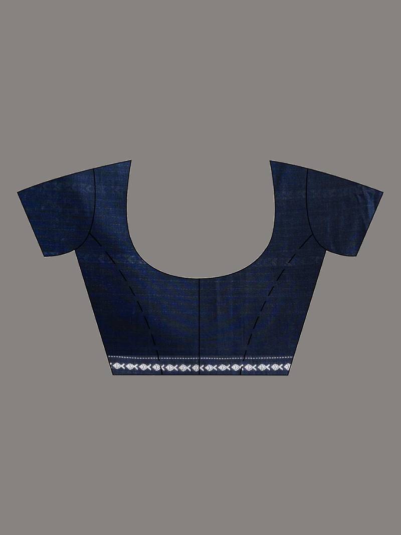 Nevy Blue all body small fish design with fish design pallu in solid border handwoven Cotton-Sarees