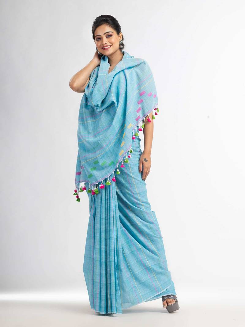 Sky Handwoven Cotton Jamdani handloom Saree