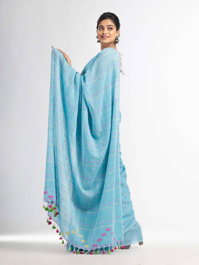 Sky Handwoven Cotton Jamdani handloom Saree