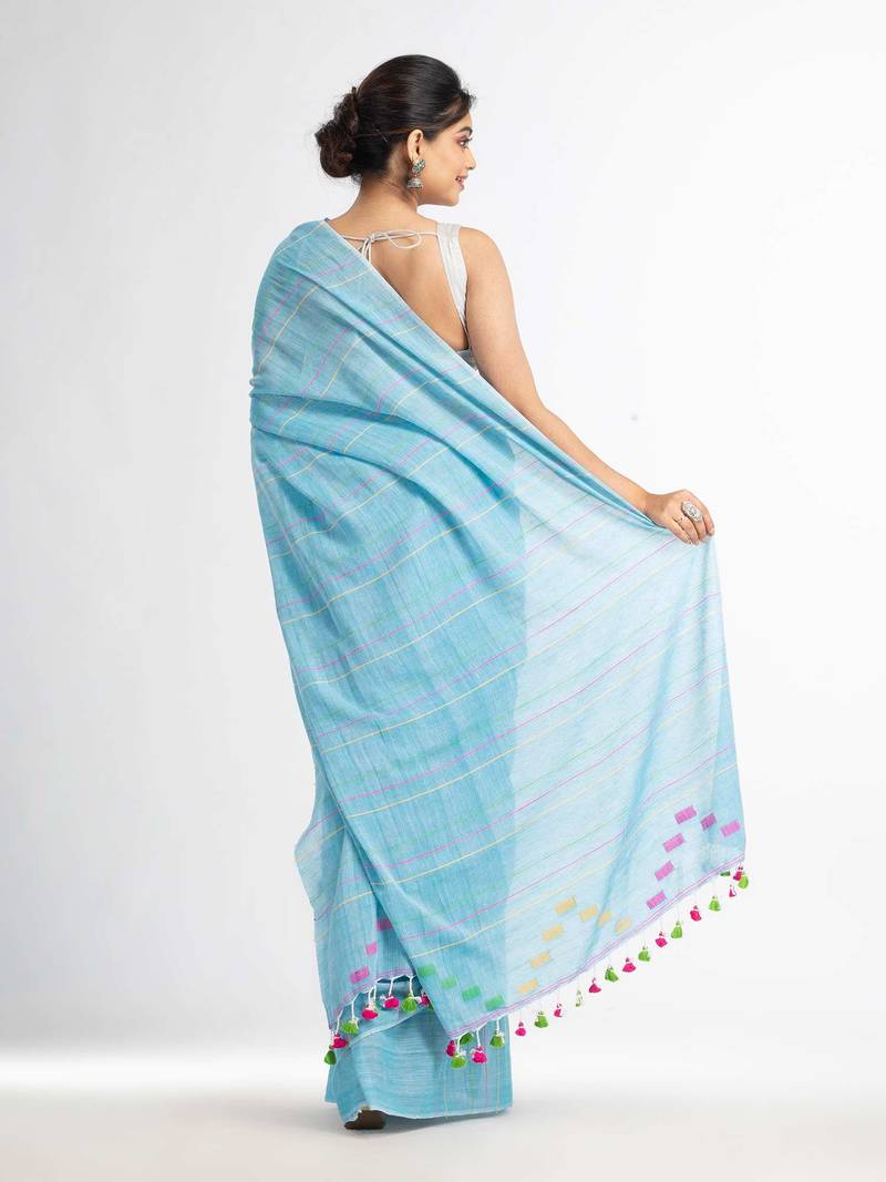 Sky Handwoven Cotton Jamdani handloom Saree