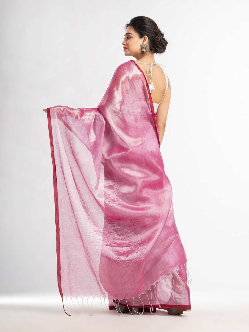 pink tissue cotton solit haif inchi border saree