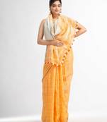 Orange with silver zari pallu in silver zari border handwoven linen saree
